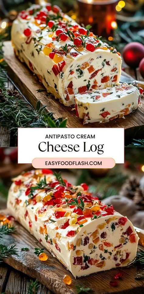 This Festive Holiday Antipasto Cream Cheese Log is a delicious, no-fuss appetizer that brings bold antipasto flavors to your holiday table. Cream cheese is blended with roasted red peppers, olives, artichokes, and Parmesan, then coated in parsley for a beautiful presentation. Serve it with crackers or veggie sticks for a crowd-pleasing dish that’s as festive as it is tasty. Cream Cheese Log, Antipasto Appetizer, Veggie Sticks, Staple Recipes, Cheese Log, Dips And Appetizers, Finger Foods Easy, Appetizers Easy Finger Food, Best Appetizer Recipes