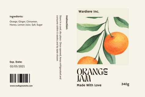 Watercolor Packaging, Jam Packaging, Orange Jam, Watercolor Orange, Fruit Labels, Packaging Template Design, Drinks Packaging Design, Fruit Packaging, Jar Packaging