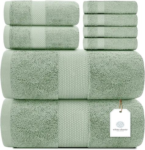 Amazon.com : sage green bath towels Green Bath Towels, Grey Bath Towels, Luxury Bath Mats, Luxury Green, Hotel Towels, Mini Spa, Fluffy Towels, Bath Towels Luxury, Green Towels