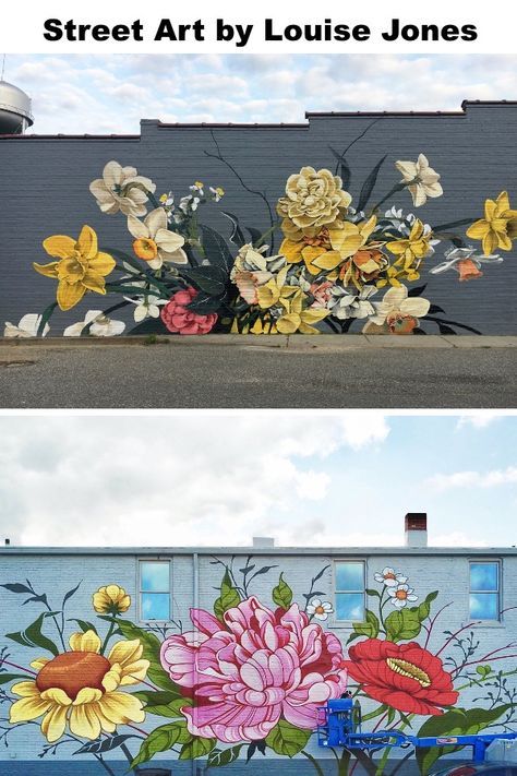 Bursts of Stylized Flowers by ‘Ouizi’ Transform Buildings Into Floral Canvases – My Street Inspiration Flower street art by Louise Jones Painted Fences, Fence Murals, Louise Jones, Garden Fence Art, Garden Mural, Wall Street Art, Flower Mural, Mural Inspiration, Street Art Banksy