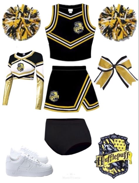 Hogwarts Cheer Uniform, Harry Potter Uniform, Hufflepuff Outfit, Slytherin Fashion, Hogwarts Uniform, Stile Harry Potter, Hogwarts Outfits, Cheer Poses, Cute Cheerleaders