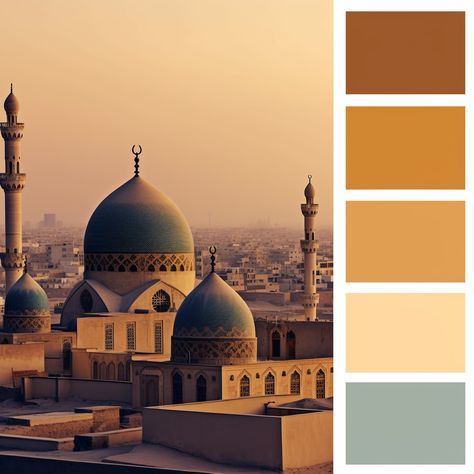 Embrace the boho chic allure of a dusty Cairo near sunset with a captivating color palette. Infuse warmth and exotic charm into your space. #BohoColors #SunsetInspiration Sahara Color Palette, Middle East Color Palette, Exotic Color Palette, Egypt Color Palette, Arabic Color Palette, Egyptian Bedroom Ideas, Egyptian Bedroom, Arabic Colors, Trek Ideas