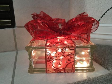 You might want to grab a bundle of lights when you see her fireplace Glass Fall Decor, Glass Block Crafts, Christmas Light Installation, Old Baskets, Glass Block, Glass Blocks, Silver Christmas, Holiday Themes, Gorgeous Gift