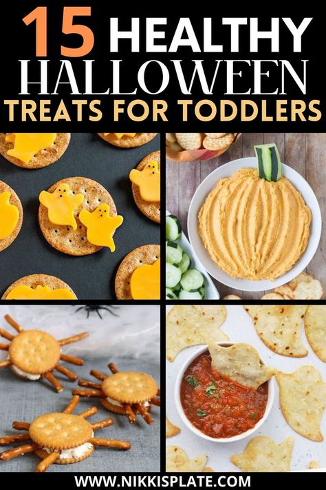 15 Healthy Halloween Treats for Toddlers || Spooky Toddler Snack Ideas; Looking for healthy Halloween snacks for kids? Here are many favourite healthy halloween recipes for toddlers! Halloween Food For Preschoolers, Kids Healthy Halloween Snacks, Healthy Halloween Cookies For Kids, Toddler Halloween Snack Ideas For Daycare, Fall Halloween Appetizers, Healthy Toddler Halloween Treats, Halloween Food For Party Healthy, Halloween Themed Toddler Food, Halloween Heathy Snacks