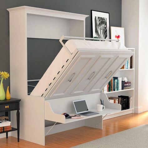 Diy Queen Murphy Bed, Diy Seng, Murphy Bed With Desk, Horizontal Murphy Bed, Murphy Bed Ikea, Murphy Bed Ideas, Murphy Wall Beds, Murphy Bed Desk, Modern Murphy Beds