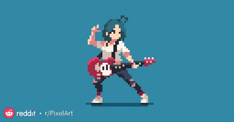 Pixel Art Ideas 32 Bit Character, Idle Pixel Animation, Pixel Art Sprites Character Design, Pixel Art Idle Animation, Pixel Art Characters Tutorials, Guitar Pixel Art, Pixel Guitar, Pixel Art Characters Gif, Pixel Art Character Sprite