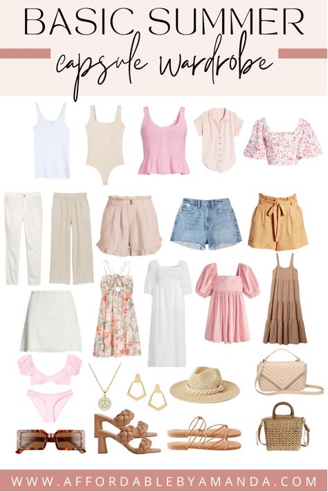 French Summer Style 2023, Colorful Capsule Wardrobe Summer, Summer Staples 2023, Old Money Starter Pack, Summer In Europe Outfits Packing Lists, Old Money Capsule Wardrobe Summer, Cool Summer Outfits Women, Pink Summer Fits, Capsule Wardrobe 2023 Summer