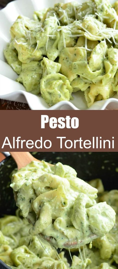 Chicken Pesto Alfredo Tortellini, Pesto Pasta Tortellini, Pesto Tortalini Recipes, Chicken Pesto Tortellini Crockpot, Cheese Tortellini With Pesto Sauce, Tortellini With Pesto Sauce, Pesto Alfredo Pasta Recipes, Creamy Pesto Alfredo Sauce, Pesto Tortellini With Chicken