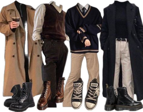 Masculine Presenting Outfits, Academia Outfits Masculine, Masc Academia Outfits, Masculine Dark Academia Outfits, Masc Dark Academia Outfits, Masc Dark Academia, Academia Aesthetic Outfit Men, Academia Aesthetic Outfit, Student Aesthetic