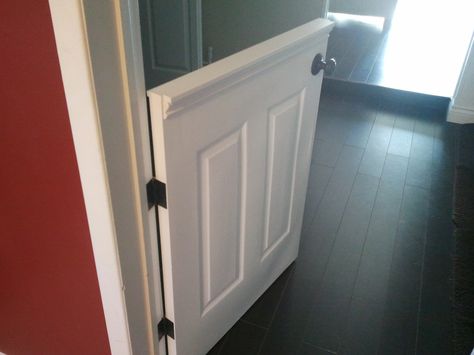 half doors | installed a half door to isolate our dog from the laminate flooring ... Half Door Gate, Diy Doggie Door, Diy Dog Gate, Barn Door Baby Gate, Dutch Doors Exterior, Half Doors, Kids Rooms Diy, Baby Gate, Baby Gates