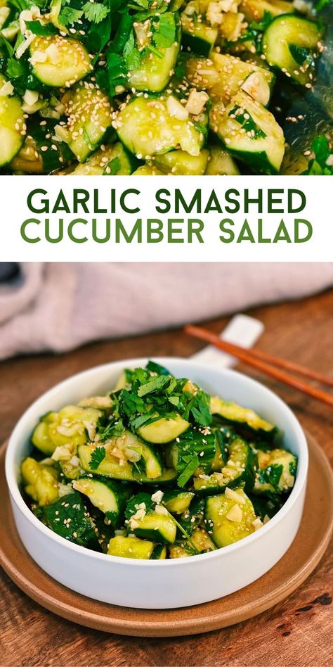 Savory and garlicky smashed cucumber salad is refreshing and pairs perfectly with every meal.