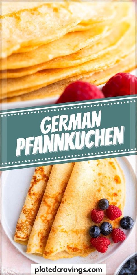 Pfannkuchen (German Pancakes) are so easy to make and a perfect cross between American pancakes and French Crepes. A classic German recipe made with simple ingredients that can be served sweet or savory. Crepes Recipe Breakfast, Pancakes On A Stick, German Pancakes Recipe, Easy Crepe Recipe, German Pancakes, American Pancakes, French Crepes, Pancake Recipe Easy, Scalloped Potato Recipes