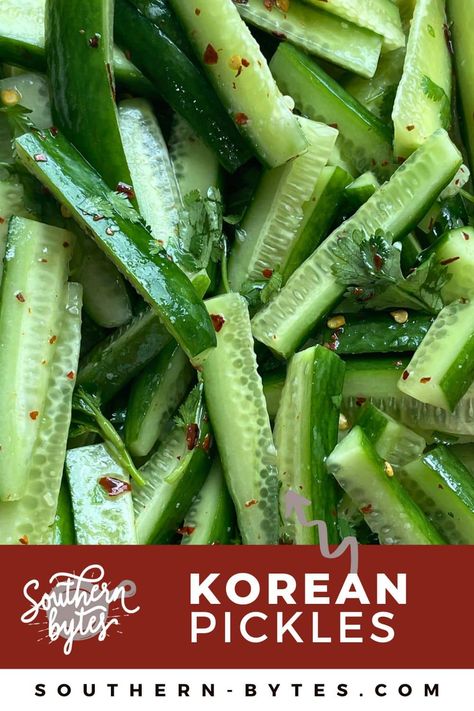 Spicy Korean Pickles are the perfect crunchy side dish and are a quick way to add a kick to any meal! Korean Cucumber Pickles are crisp and zesty. Quick Japanese Pickles, Pickled Korean Cucumbers, Korean Pickled Cucumber Recipe, Pickle Cucumber Recipes, Korean Pickles Recipe, Korean Pickled Cucumber, Korean Pickles, Sweet Refrigerator Pickles, Spicy Pickle Recipes