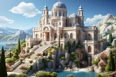 Castle of Fairy Tales: Classicism with porticoes and columns, filled with historical grandeur stock photo Fantasy Architecture, Castle House, Fantasy Worlds, Fantasy House, Fantasy City, Fantasy Castle, Fantasy Setting, Fantasy Places, Futuristic City