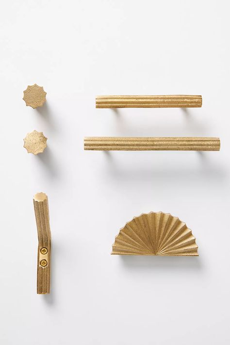 Lucille Fluted Kitchen Knobs, Set of 2 | Anthropologie Kitchen Cabinet Finger Pulls, Boho Kitchen Cabinet Hardware, 3 Inch Cabinet Pulls, Boho Bathroom Hardware, Wood Hardware Kitchen, Cream Cabinet Hardware, Gold Kitchen Pulls Cabinet Hardware, Minimalist Cabinet Hardware, Art Deco Drawer Pulls