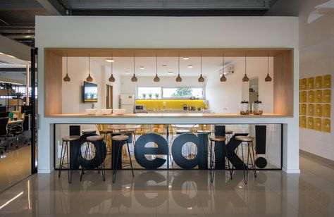 Flux IT on Behance Fun Office Interior, Office Interior Branding, It Office Interior Design, It Office Design, Office Cafeteria Design, Board Room Design, Interior Design Tips And Tricks, Canteen Design, Office Cafeteria