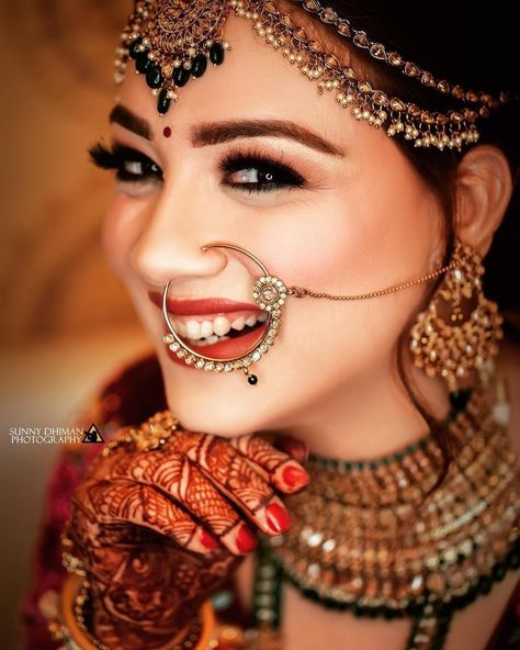 Infectious Smile 😍 ⠀ .⠀ 📷 : @sunnydhimanphotography⠀ .⠀ #wishnwed #bridaljewellery #jewellerylove #chandigarh #wedding #candid #weddingshoot #photoshoot #cutecouples #love #bridescenes #bridestyle #bestphotographer #photography #couplegoals #weddinginspiration #bride #style #groom #shootideas #sunnydhimanphotography #redepic #sunnydhiman #Indianbride #Jewelleryinspo #eventila शादी की तस्वीरें, Indian Bride Poses, Bridal Nose Ring, Indian Wedding Makeup, Indian Wedding Bride, Indian Wedding Photography Couples, Bridal Photography Poses, Indian Bridal Photos, Indian Wedding Couple Photography