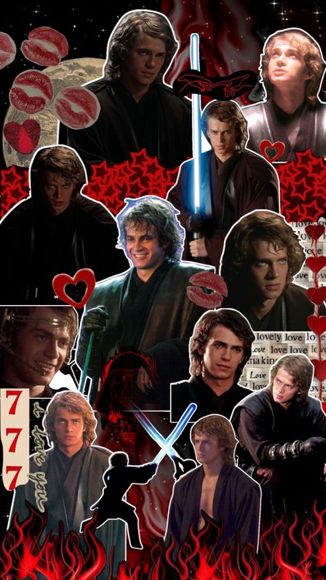 Happy Anakin Skywalker, Anakin Skywalker Collage Wallpaper, Star Wars Anikan, Anikan Skywalker Wallpaper Aesthetic, Padme Skywalker, Anakin Skywalker Collage, Hayden Christensen Collage, Anakin Wallpaper Aesthetic, Anakin Skywalker Drawing