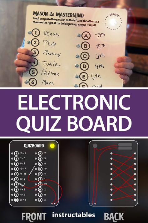 This electronic quiz board is a great stem-related project to do with kids of any age who are interested in science. #Instructables #electronics #technology #education #student #teacher #learning Logic Questions, Question And Answer Games, Music Quiz, Science Experience, Physics Projects, School Science Projects, Stem Experiments, Education Student, Quiz With Answers