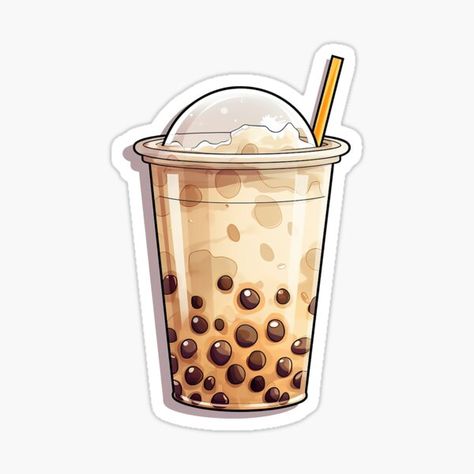 Bubble Tea Art Drawing, Boba Stickers Aesthetic, Boba Art Aesthetic, Bubble Tea Aesthetic Drawing, Boba Tea Aesthetic Wallpaper, Boba Sketch, Milk Tea Drawing, Boba Milk Tea Aesthetic, Boba Tea Cartoon