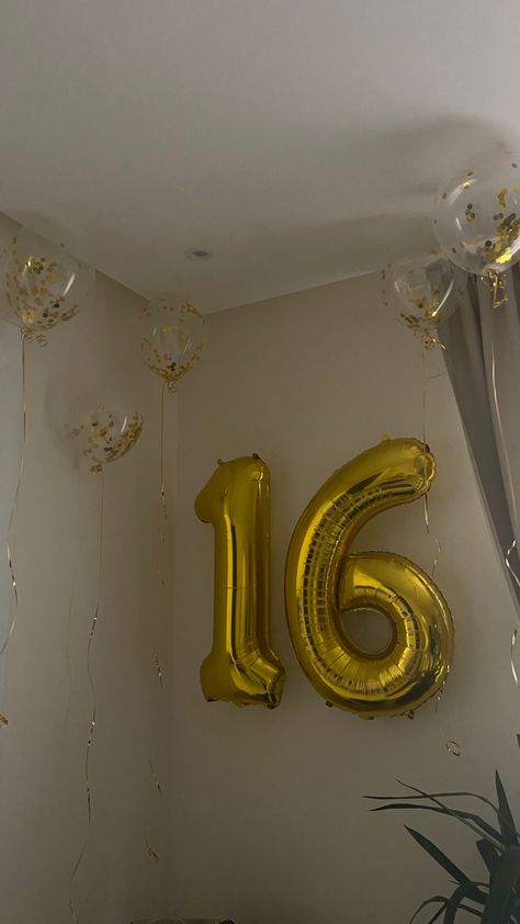 16 Golden Birthday Ideas, Gold 16 Balloons, Sweet 16 Decorations Gold, Sweet 16 Yellow Theme, 16 Balloons Aesthetic, Golden Sweet 16 Ideas, Sweet 16 Golden Birthday Ideas, 16 Balloons Number, Gold Sweet 16 Theme