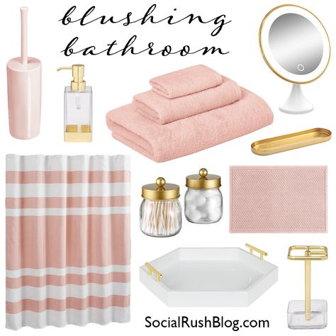 Bathroom White Gold, Pink Gold Bathroom, Blush Pink Bathroom, Blush Bathroom, Bathroom Theme, Bathroom Pink, Gold Bathroom Decor, Pink Bathroom Decor, Dorm Bathroom