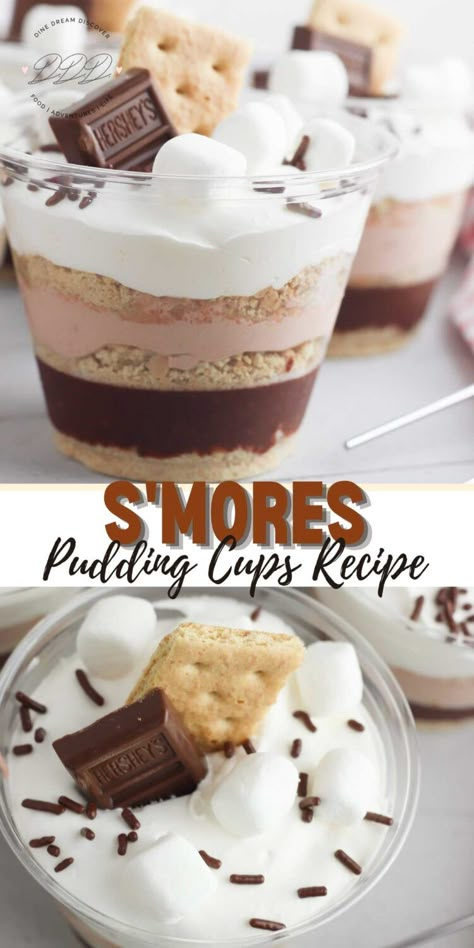 Smores Pudding, Pudding Cup Recipes, Marshmallow And Chocolate, Cup Recipes, Pudding Cup, Dessert Cups Recipes, Smore Recipes, Pudding Cups, S'mores