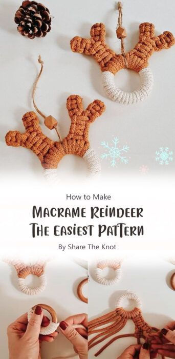 Crochet Reindeer Ornament Free Pattern, Macrame Reindeer Diy, Macrame Christmas Tree Ornament Pattern, Diy Macrame Christmas Ornament Tutorial, Macrame Gifts For Kids, Macrame Reindeer Tutorial, Macrame Reindeer Ornament, Macrame Christmas Ornaments Diy Easy, Easy Macrame Ornaments Diy