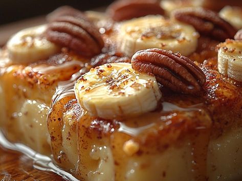 Bananas Foster Bread Pudding, Bananas Foster Bread, Maple Sauce, Old Fashioned Bread, Pecan Sauce, Old Fashioned Bread Pudding, Banana Bread Pudding, Caramelized Banana, Joy Cookies