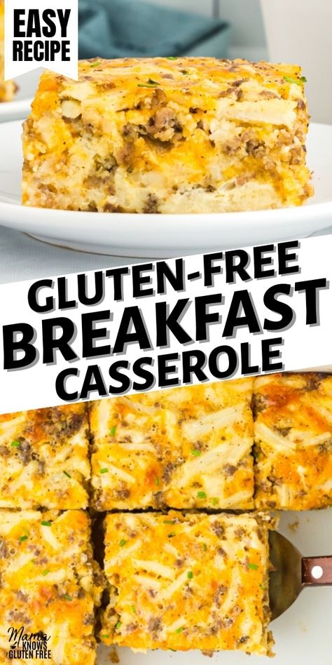 An easy recipe for gluten-free breakfast casserole. A cheesy, sausage, hashbrown, and egg gluten-free breakfast casserole that can be made ahead of time. This easy gluten-free breakfast casserole is a crowd-pleaser, especially for the holidays! Best Gluten Free Casseroles, Gluten Free Thanksgiving Brunch, Egg Free Gluten Free Breakfast, Gluten Free Egg Casserole Make Ahead, Gluten Free Freezer Breakfast, Gluten Free Egg Breakfast Ideas, Easy Breakfast Ideas Gluten Free, Lactose Free Casserole Recipes, Casserole Breakfast