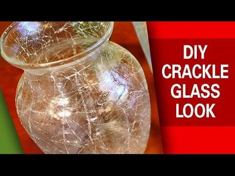 DIY - Crackle Glass Look How To Crackle Paint Glass Mason Jars, Crackle Glass Diy, Diy Mercury Glass Vase, Decorating Glasses, Etching Diy, Recycled Glasses, Mercury Glass Diy, Painting Glass Jars, Cracked Paint