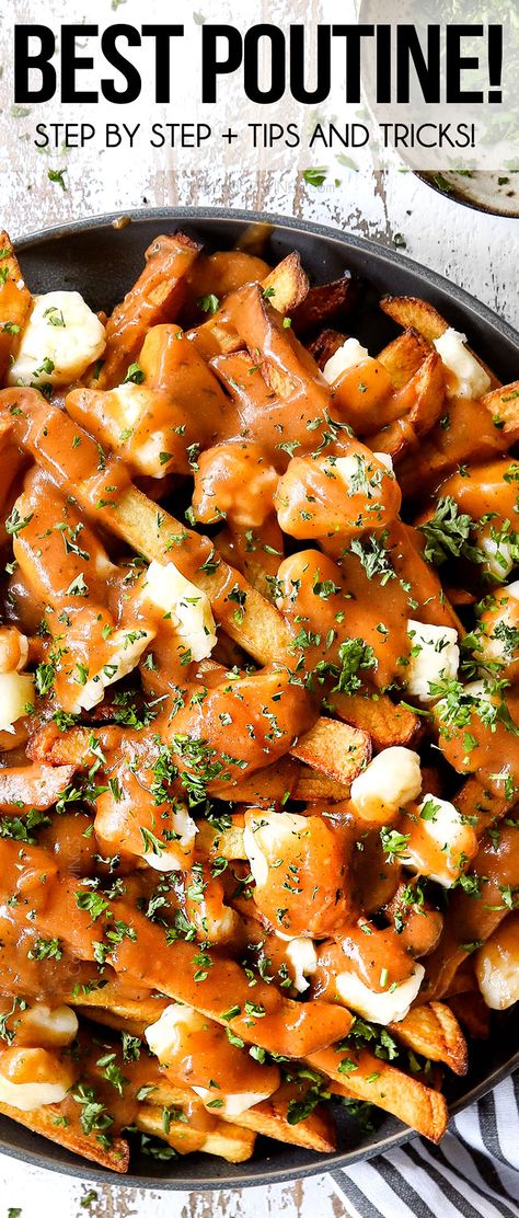 Poutine Gravy Recipe, Poutine Gravy, Canadian Poutine, Gravy Fries, Cooking French Fries, Poutine Recipe, Canadian Dishes, Carlsbad Cravings, Canadian Food