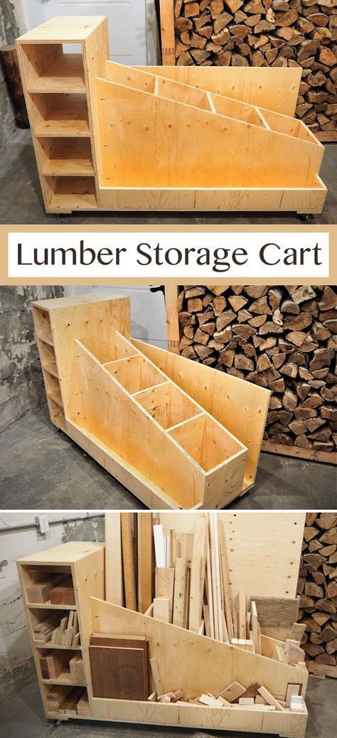 Lumber Storage Cart, Arbejdsplads Garage, Kids Woodworking Projects, Modern Woodworking, Lumber Storage, Wood Projects Plans, Basic Woodworking, Green Woodworking, Garage Organize