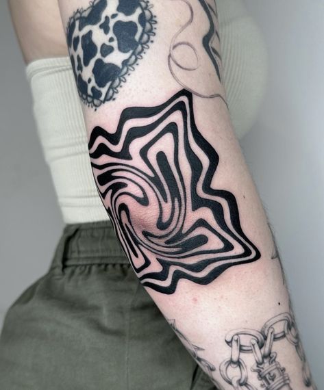 Horror Elbow Tattoo, Cloud Elbow Tattoo, Star On Elbow Tattoo, Blocky Tattoos, Pulsar Tattoo, Wrap Around Elbow Tattoo, Ornamental Elbow Tattoo, Elbow Bend Tattoos, Elbow Pit Tattoo