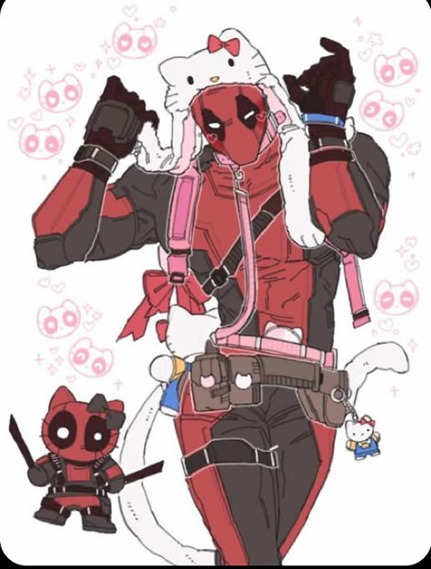 I love cats I love my best friend Noelia🩶🤭 Deadpool Hello Kitty, Spider Man Deadpool, Deadpool X Spiderman, Spiderman Deadpool, Deadpool Spiderman, Deadpool Art, Deadpool Comic, Deadpool And Spiderman, Charmmy Kitty