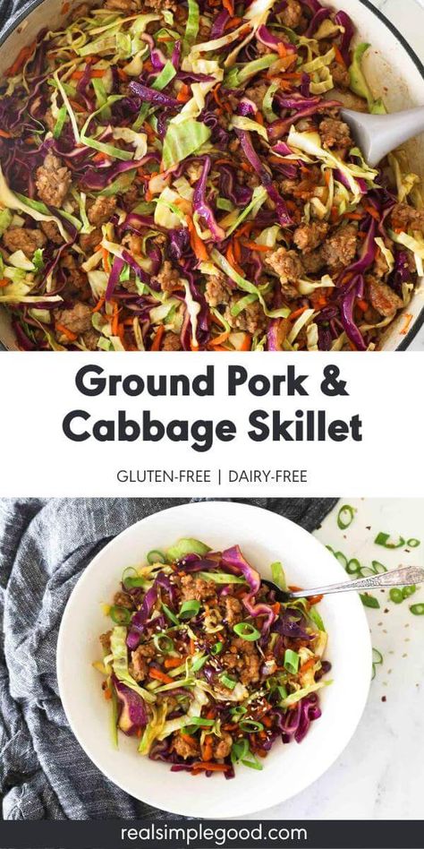 25-Minute Ground Pork and Cabbage Skillet - Real Simple Good Beef Cabbage Stir Fry, Ground Pork And Cabbage, Ground Pork Recipes Easy, Ground Beef Cabbage, Stir Fry Easy, Cabbage Skillet, Ground Beef And Cabbage, Beef Cabbage, Ground Pork Recipes