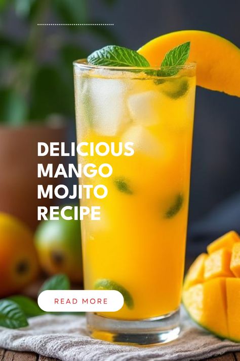 Beat the heat with this refreshing Mango Mojito! This easy cocktail recipe combines refreshing lime and mint with sweet, juicy mango, creating the perfect drink for summer parties, beach days, or a relaxing evening at home. Not only is it a fun twist on the classic Mojito, but it's also super simple to make! The vibrant flavors and bright color will surely wow your guests. Impress your friends, or just treat yourself with this refreshing cocktail that screams summertime vibes. Let's mix up some fun! Mango Mojito Recipe, Cuba Libre Cocktail, Easy Cocktail Recipe, Drink For Summer, Yummy Summer Cocktails, Classic Mojito, Iced Tea Cocktails, Mango Mojito, Summertime Vibes