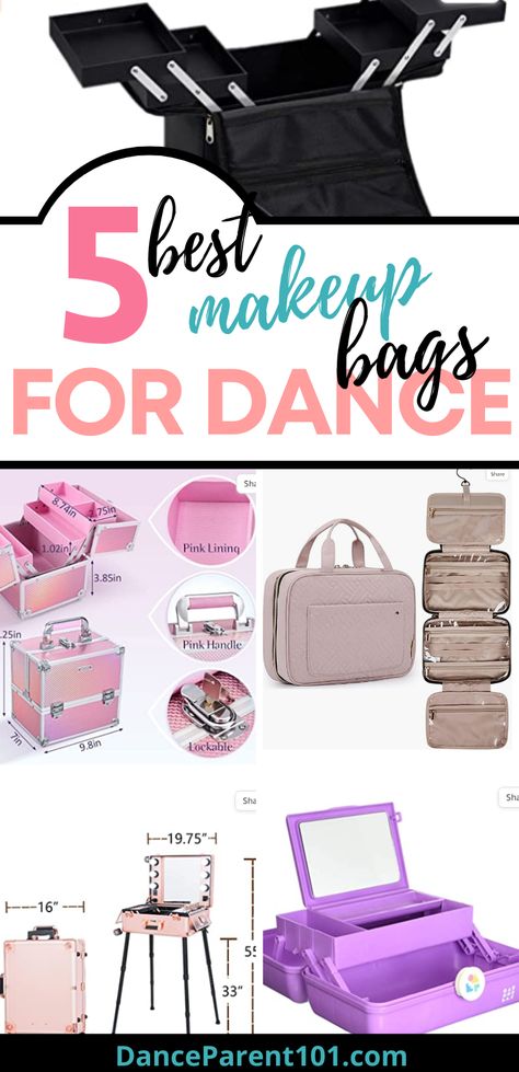 We have a list of the top makeup cases and cosmetic bags used by dancers and dance moms to organize all their stage and competition makeup and you are going to love them! #ballet #cosmeticbags #dance #stagemakeup Dance Mom Bag Essentials, Dance Makeup Bag, Hairstyles For Dancers, Cheer Makeup Competitive, Dance Competition Checklist, Dance Recital Makeup, Dance Competition Bag, Best Makeup Bags, Mom Bag Essentials