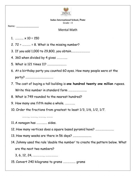 Grade 4 Mental Math Worksheets, Math Worksheet For Grade 5, Year 9 Worksheets, 4th Class Maths Worksheet, Mental Maths Worksheets Grade 5, Mental Maths Worksheets 4th Grade, Year 5 Worksheets, Year 8 Maths Worksheets, Year 5 Maths Worksheets