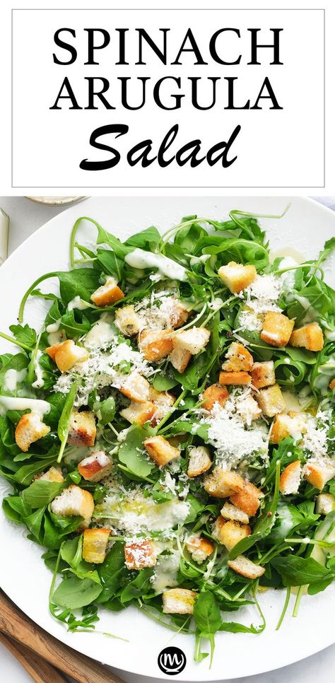 Top view of this spinach arugula salad over a white plate. Easy And Cheap Dinner Recipes, Veggies Most, Appetizers Savory, Keto Salad Recipes, Arugula Recipes, Arugula Salad Recipes, Spinach Salad Recipes, Keto Salad, Fresh Food Recipes