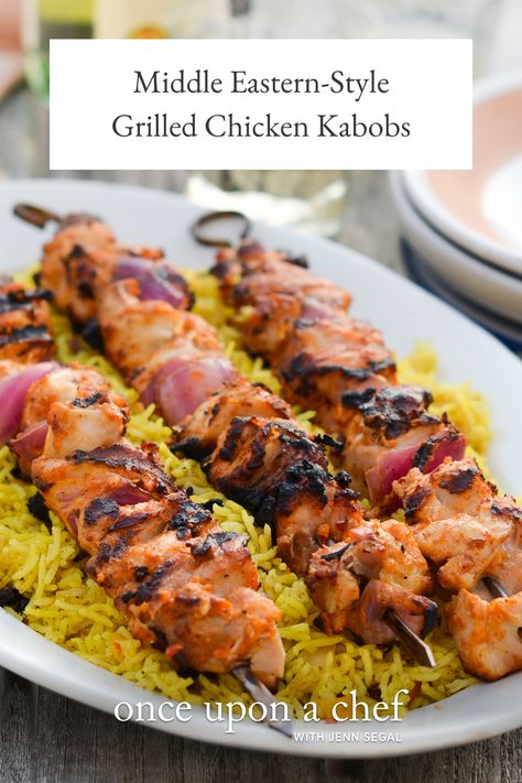 Middle Eastern-Style Grilled Chicken Kabobs Once Upon A Chef Recipes Chicken, Moroccan Chicken Kabobs, Indian Kabob Recipes, Yogurt Marinated Chicken Kabobs, Middle Eastern Grilled Chicken, Mediterranean Chicken Kabobs Marinade, Chicken Kefta Kabobs, Mediterranean Chicken Kabob Recipes, Luna Grill Chicken Kabob Recipe