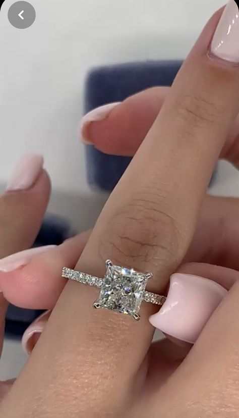 Princess Style Engagement Rings, Princess Cut Hidden Halo Engagement Ring, Princess Rings Engagement, Wedding Rings Engagement Princess Cut, Princess Cut Engagement Ring With Halo, Princess Cut Wedding Set, Princess Wedding Ring, Princess Engagement Rings, Engagement Rings Princess Cut