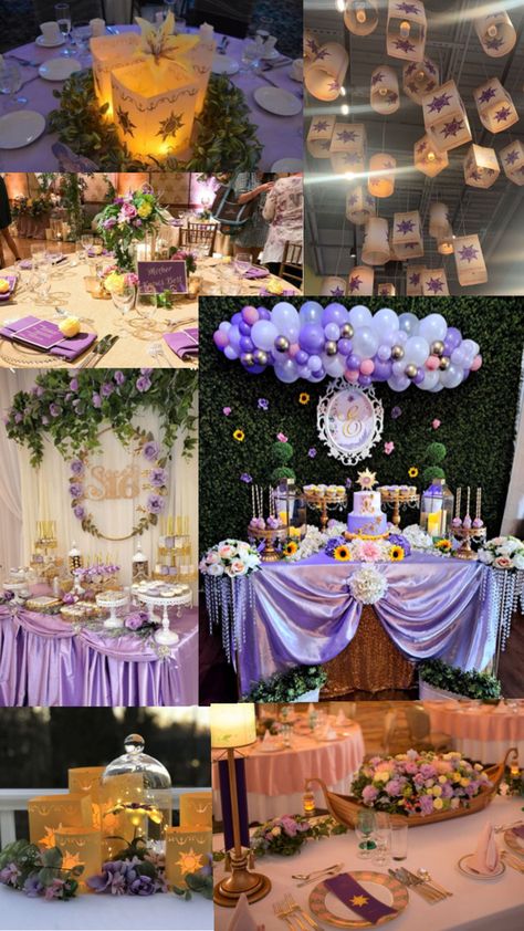 Tangled Hoco, Lavender Quinceanera Ideas, Tangled Sweet 16, Rapunzel Quinceanera, Rapunzel Quinceanera Theme, Tangled Quince, Rapunzel Quince, Rapunzel Wedding Theme, Purple Quinceanera Theme