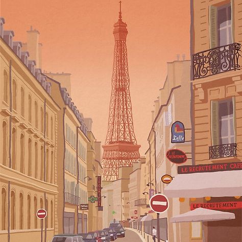 Paris Street Illustration, Eiffel Tower Illustration, Paris Buildings Illustration, Vermeer Paintings, Paris Rooftops Illustration, Street Poster, Paris Illustration, Paris Art Print, Citroën Ds