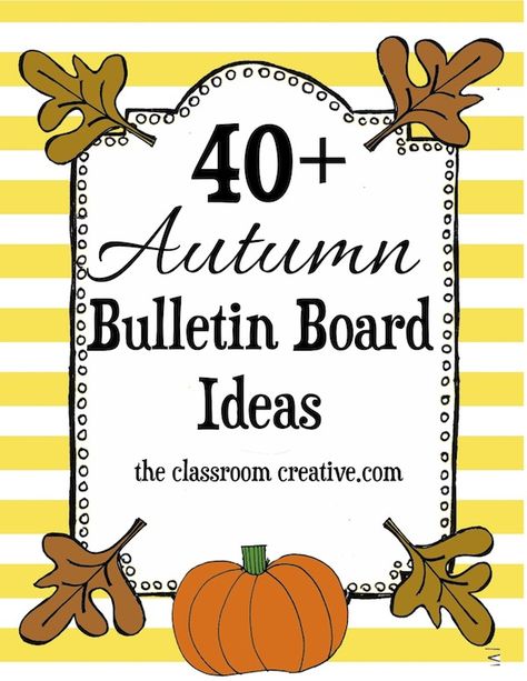 A trove of ideas for autumn bulletin boards. Teacher Lounge Bulletin Board Fall, Autumn Bulletin Boards For School, 1st Grade Fall Bulletin Board Ideas, Christian Bulletin Board Ideas For Fall, Autumn Notice Board Ideas, Fall Themed Bulletin Boards For Work, Fall Reading Bulletin Boards Elementary, Fall Church Bulletin Boards Autumn, Seasonal Bulletin Board Ideas