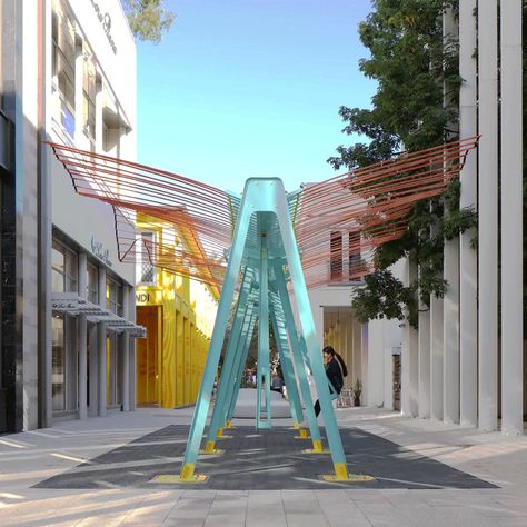 Red slats create a wave-like movement when people play on swings in this temporary installation, which Chilean studio GT2P designed and developed for Miami Design District. Ball Installation, Temporary Installation, Yinka Ilori, Interactive Installations, Adult Playground, Hella Jongerius, Danish Architecture, San Francisco Design, Bouncy Ball