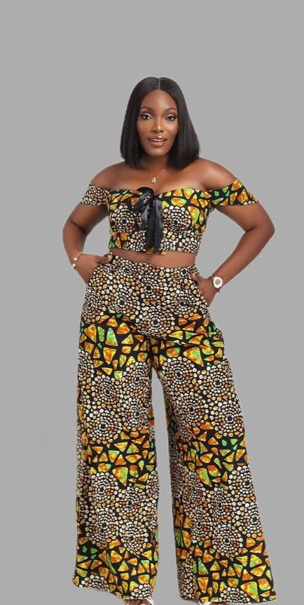 Ankara Palazzo Pants And Top, Palazzo Pants And Crop Top, Ankara Palazzo Pants, Top With Palazzo Pants, Crop Top With Palazzo, Tops For Palazzo Pants, Ankara Inspiration, Top With Palazzo, Ankara Crop Top