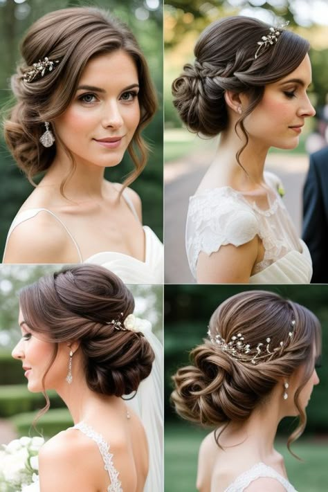 Updos For Long Hair Wedding, Shoulder Hairstyles, Wedding Hairstyles For Bride, Hairstyles For Bride, Chivas Soccer, Wedding Hairdo, Romantic Waves, Braid Updo, Classic Updo