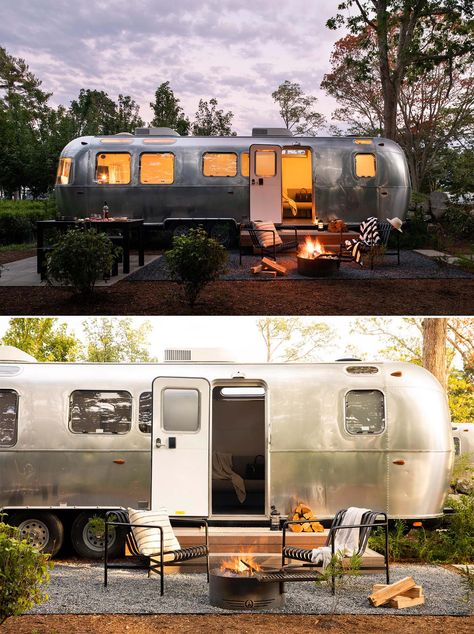 Airstream Outdoor Space, Airstream Guest House, Airstream Airbnb, Remodeled Airstream, Room Kitchenette, Airstream Camping, Airstream Living, Small Kitchenette, Airstream Campers