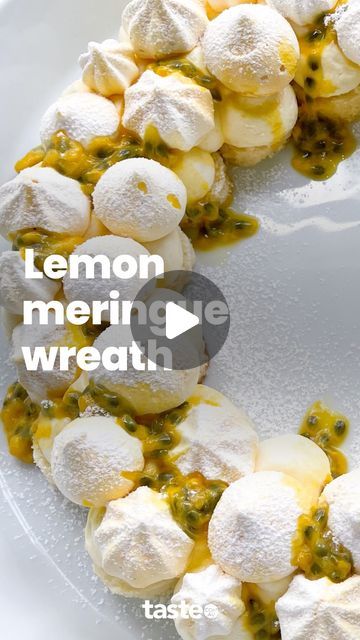 taste.com.au on Instagram: "Take a few store-bought ingredients and turn them into this stunning no-bake wreath in just 30 minutes! Click the link in our Instagram bio for the full recipe or Google “Taste lemon meringue wreath”.⁣ ⁣ Recipe by @michellesouthancooks⁣ ⁣ #meringue #pavlova #christmasrecipe #christmasrecipes #christmasdessert #christmasdesserts #easyrecipe #easydessert #easydesserts #easyrecipes" Meringue Wreath Christmas, Pavlova Wreath Christmas, Meringue Wreath, Pavlova Wreath, Wreath Recipe, Christmas Pavlova, Meringue Pavlova, Lemon Meringue, Wreath Christmas